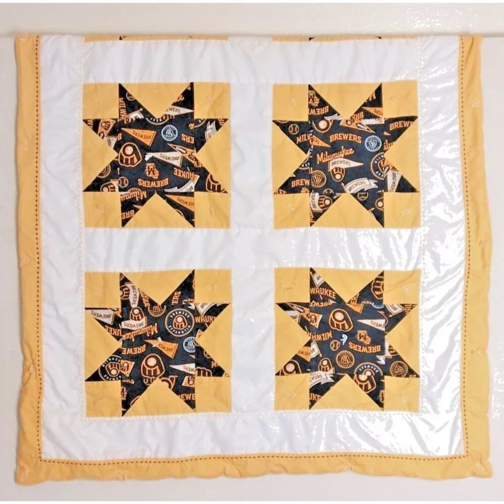 Quilted Baby/Lap Throw Wall Hanging MLB Brewers Granny Machine Stitched 52
